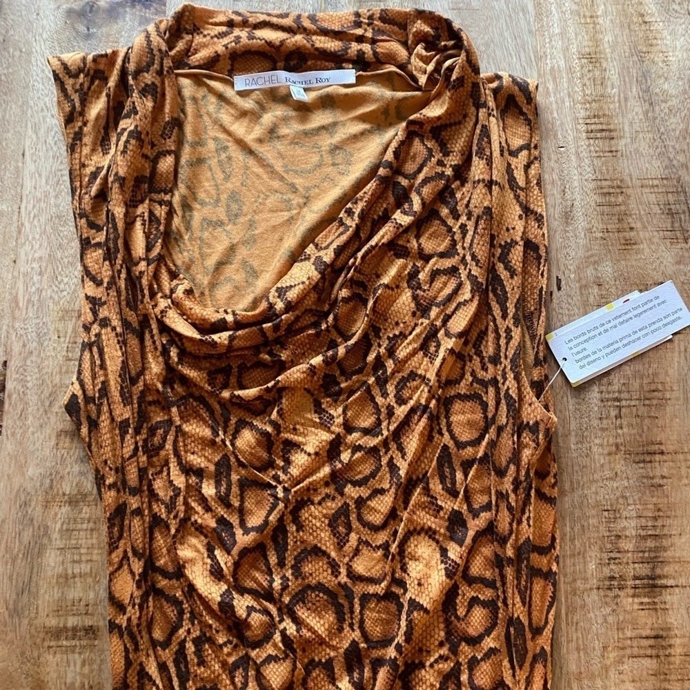 Rachel Roy 100% modal cowl neck fitted tank bodycon dress orange animal reptile - Picture 6 of 8
